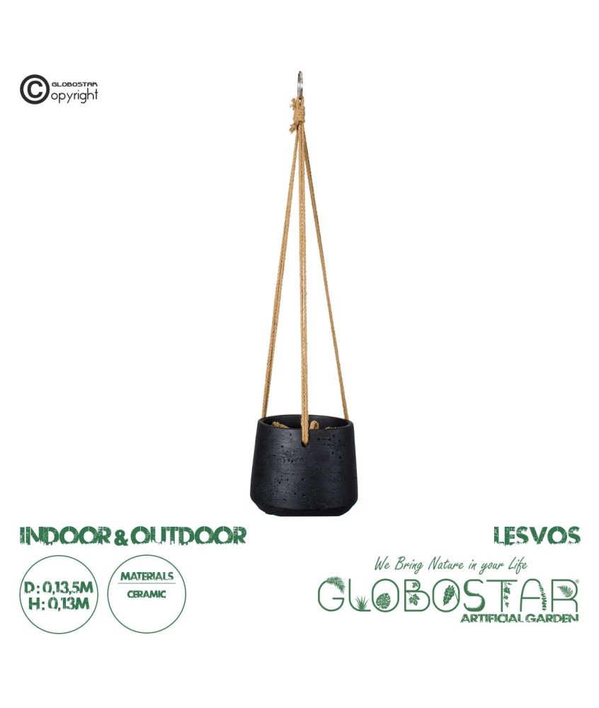 GloboStar® Artificial Garden LESVOS 20464 Κρεμαστό Πήλινο Κεραμικό Κασπώ Γλάστρα - Flower Pot Μαύρο Φ13.5cm x Υ13cm